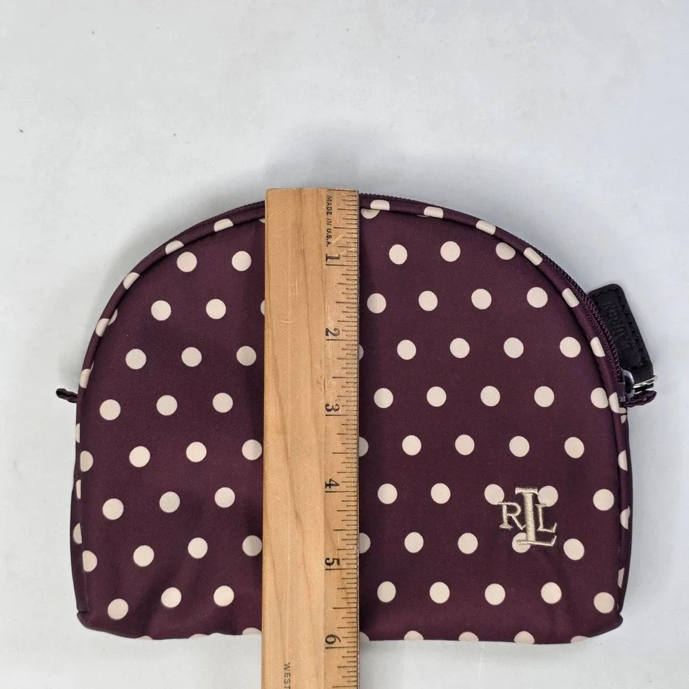 Lauren Ralph Lauren Burgundy Polka Dot Nylon Cosmetic Bag Dome Makeup Pouch